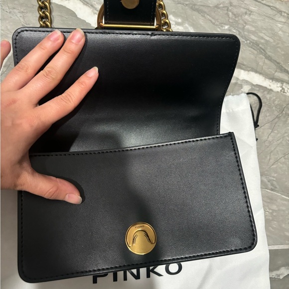 NWT PINKO Black Leather Love One Classic Shoulder Bag with Gold Chain & dust bag - Picture 8 of 12